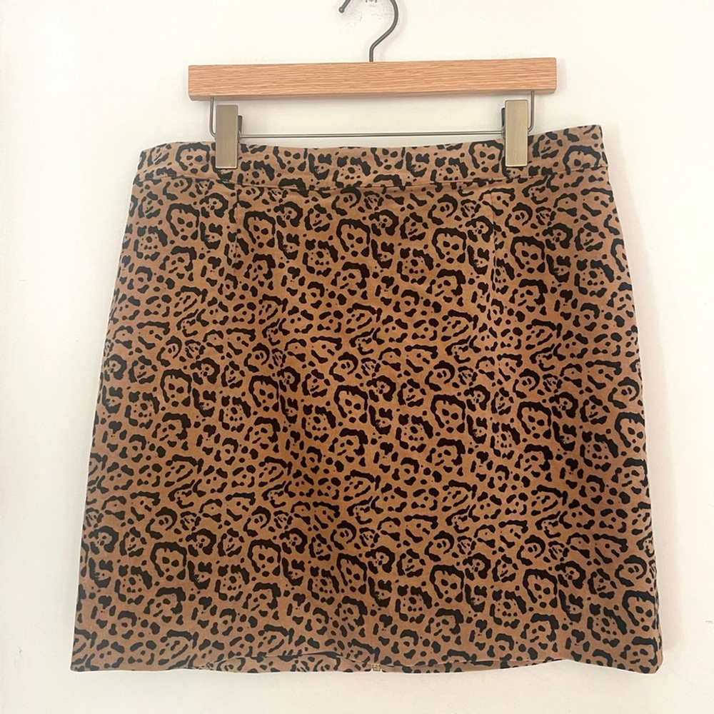 Good American Mini Skirt Leopard Print Tan animal exposed zipper size 33 15